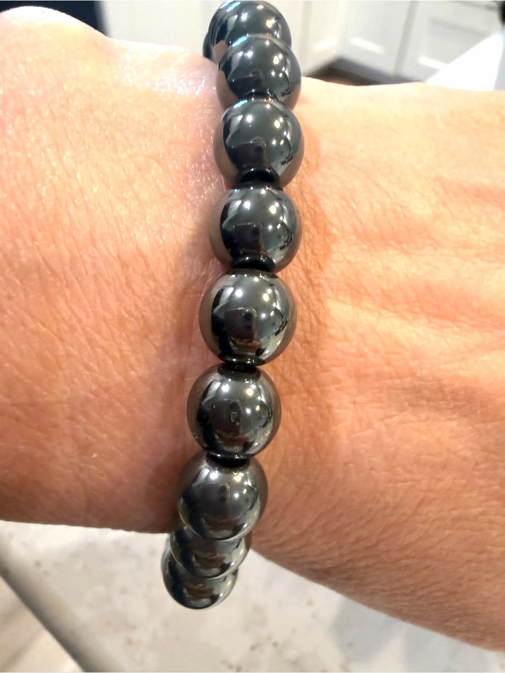 Polished Hematite Round Bead Stretch Bracelet (70.3 Grams / Heavy Weight)